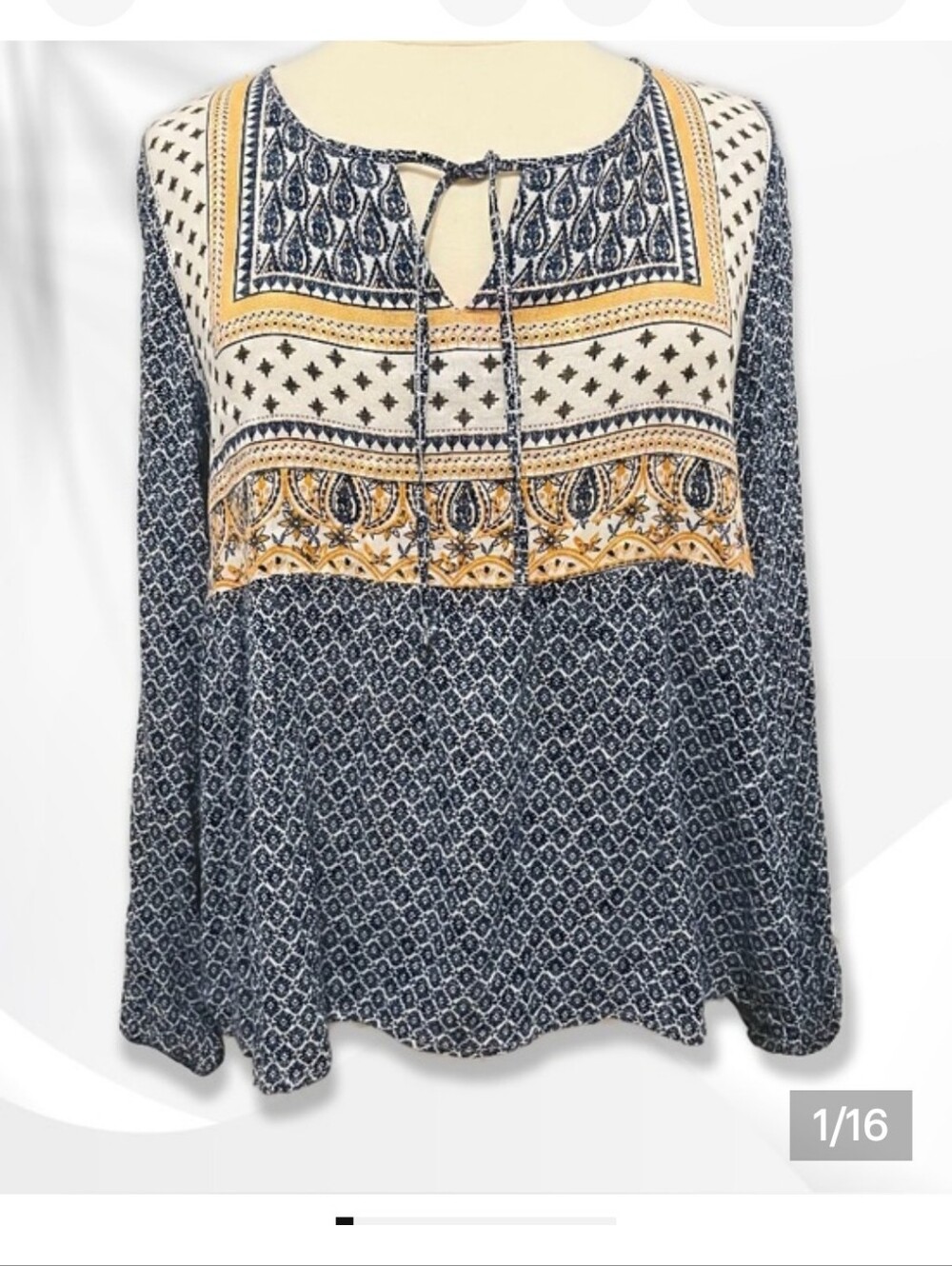New Directions Boho Print Long-Sleeve Peasant Top P/L
